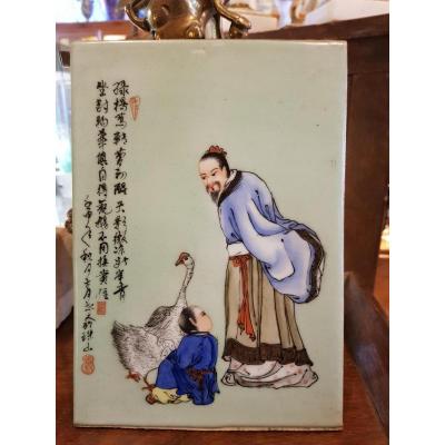 Porcelain Plaqur From China Decor In Hell And Goose Calligraphy