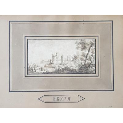 Small Drawing Ink 18th Port Scene St. Lacroix Marseille Or Joseph Vernet