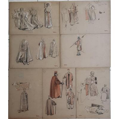17 Preparatory Drawings Auguste Lepère For The Procession Fête Dieu Nantes 1901