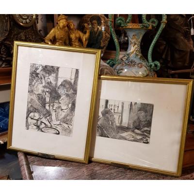 2 Engravings After Edgar Degas (1834-1917) Engraved By Maurice Potin