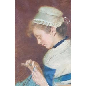 Painting Portrait Young Breton Sewing School Of Concarneau Attr. Achille Granchi Taylor