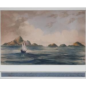 Watercolor Sailboats Approaching The Seychelles Round  Group Of Islands By Mrs Barker