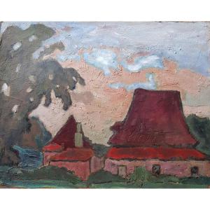 Painting By Pierre Molinier (1900-1976) The Red Roofs Landscape Of The Lot Et Garonne Bordeaux Agen