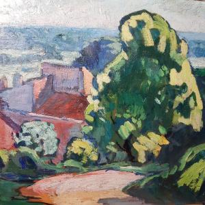 Painting By Pierre Molinier (1900-1976) Red Roof 2 Landscape Of The Lot Et Garonne Bordeaux Agen