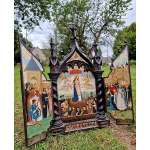 Triptych Painted By Albin Normand Amiens Collection Charles Hidé Bruyères Laon Aisne Picardie 
