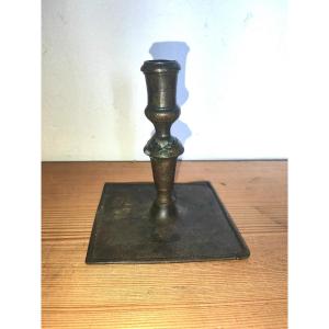 Rare Bronze Candlestick, Square Based, Europe Circa 1700