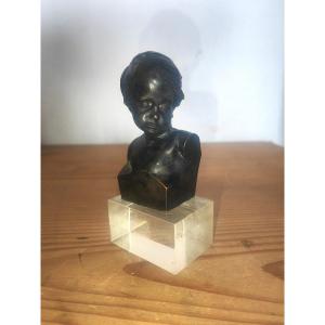 Bronze Sculpture, Dark Patina, Child Bust, Late 19th Century