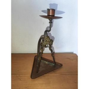 Art & Craft, Red Copper, Yellow Copper, Art Nouveau Floral Candle Holder, Circa 1915, Pansies