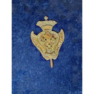 Royalist Miniature Hook, Brass, Coat Of Arms 3 Fleurs De Lys & Crown, 19th Century