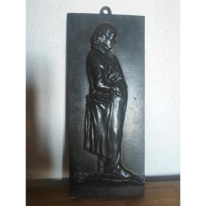 Dark Patina Bronze Plaque, Full Length Portrait Of Béranger, 19th Century Period