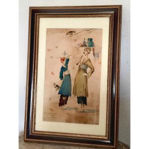 Misha (mikail) Chahbazian, Tehran 1950, Drawing And Watercolor, Beautiful Framed Illustration