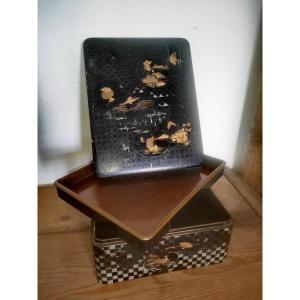 Important Lacquer Box, Checker Board Decor, Hiramaki-e, Nashi-ji, Japan Edo-meiji 19th Century