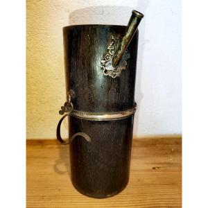 Beautiful Water Pipe, Black Wood, Zitan Or Hongmu, Silver & Paktong, China 19thc 