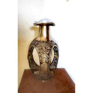 Interesting Silver Frame In 2 Parts, Whiskey Flask, Vietnam Early 20th Century, Bamboo 