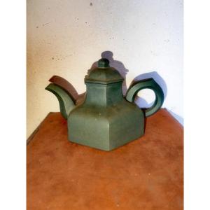 Pretty Little Yixing Terra Cotta Teapot, Green Color, China 20th Century