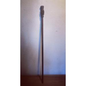 Beautiful Carved Hongmu Wood Staff, Dragon And Hand, China Late 19th Century Early 20th Century 