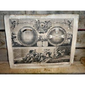 Rare Perpetual Calendar Putti 1812-1819, Stipple Engraving Gautier, After Guaio Regni