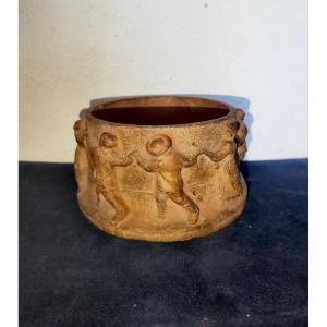 Beautiful Terracotta Cup With Farandole Decoration, Europe Art Nouveau Period 