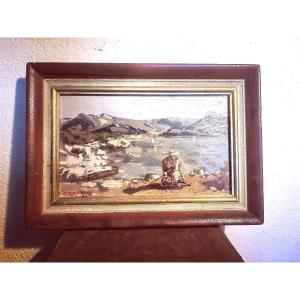 Lovely Wooden Painting, Michel Zimmermann, Provençal Woman, Cassis 20th Century