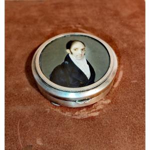 Beautiful Silver Vermeil Snuffbox, Henin & Cie, Painted Miniature Lid, 19th Century 