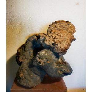 Important Wooden Sculpture, Crossed Arms Putto, Polychrome, 17th-18th Century, Italy ?
