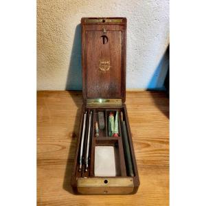 Beautiful Toilet Box, Empire Period Officer, Mahogany And Brass, 19th Century Instruments 