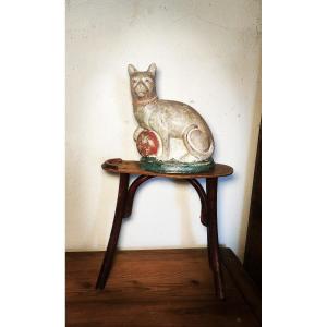 Beautiful Antique Decoration, Patinated Terracotta Cat Sculpture, Europe Late 19th C