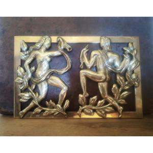 Furniture Or Chest Bronze Plate, Great Quality, 19th C Bronze, Adam & Eve?