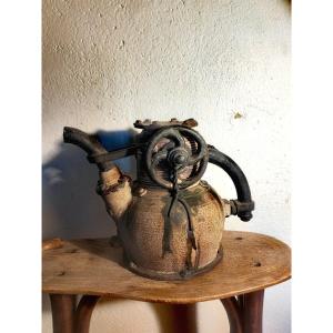 Amazing Painted Stoneware Teapot, Trompe l'Oeil Industrial Machine, Jean Fontaine, Ca. 1970-80