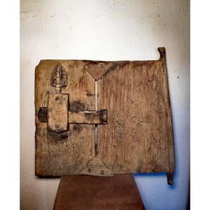 Beautiful Granary Door, Wood & Iron, Mali Dogon, Early 20thc, Great Patina