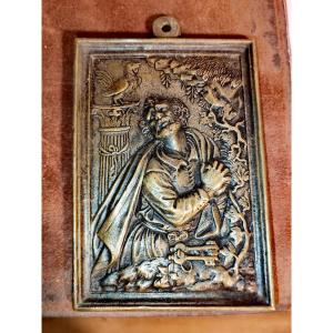 Beautiful Rectangular Bronze Plaque, Denial Of St. Peter, 19th Or Earlier 