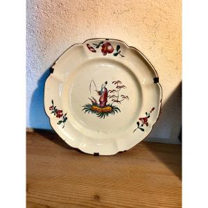Beautiful Strasbourg Earthenware Plate, Les Islettes Factory, 18th Century Chinese Decor 
