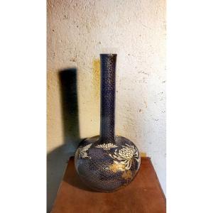 Elegant Japanese Fukagawa Porcelain Vase, Fuji Signature 1894, Chrysanthemums & Butterflies