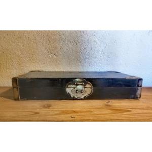 Beautiful Chinese Lacquered Wooden Box, Silver-plated Brass Mounts, Possible Huanghuali, 19thc