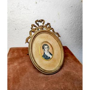 Beautiful Painted Miniature, Period Oval Frame, Gilt Bronze, Robert Laremuth, 19th Century