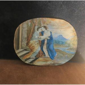 Fine Miniature Work, Drawing Enhanced On Vellum, Scene Of The Visitation, Circa 1700 Or Earlier