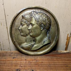 Beautiful Large Bronze Medal, Napoleon And Marie Louise, Andrieu Model, Unsigned, 19th Century 