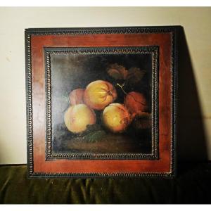 Beautiful Still Life With Fruit, Metal Support, Wood And Copper Frame, 19th Century Europe 