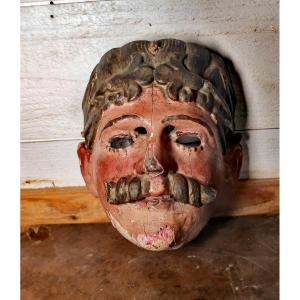Rare Christian Mask, K'iche Dance, Guatemala, Moros Y Cristianos, Late 19th Century 