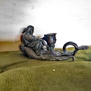 Rare Demoniac Hand Candlestick, Witch & Hippogriff, High-quality Bronze, 19thc