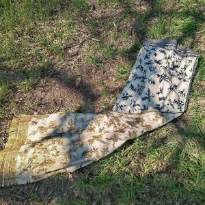 Beautiful Antique Batik, Symmetrical Blue & Gold Design, Birds & Plants, Indonesia Java 19thc