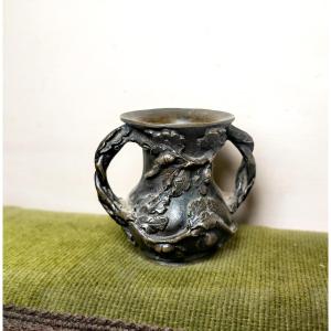 Beautiful Bronze Pyrogen, Medallion Patina, Miniature Size, Allegory Of Oak, France XIXe C.