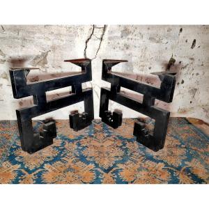 Pair Of Black Lacquer Table Legs, Attributed To Thanh Ley, Vietnam Circa 1950
