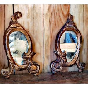 Lovely Pair Of Wood & Gilt Stucco Mirrors, Free Form Late 18th Century