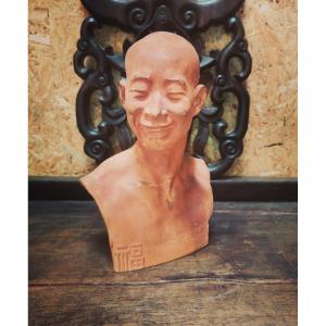 Beau Portrait De Chih Fan Riant, Terracotta Sculpture, Jean Michel (1871-1932), Luxembourg