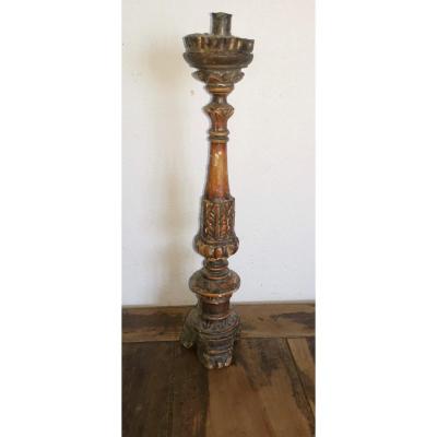Beautiful Candlestick, Candle Holder, Lacquered & Silvered Wood, France 17thc