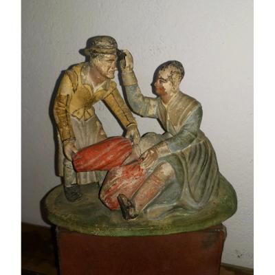 Amusing Polychrome Terracotta Group, Caricature, Alfred Le Petit Collection, 19th Curiosa