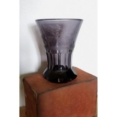 Cut And Engraved Crystal Goblet, Cherub In Nature, Late 19thc 