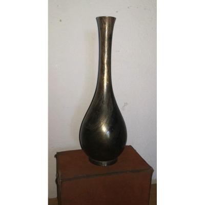 Bronze Or Alloy Nice Vase, Damascus Technical Patina, Japanese Late Meiji