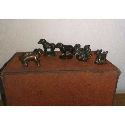 5 Opium Weights, Animal Bronzes, Burma, Cambodia, 19thc 